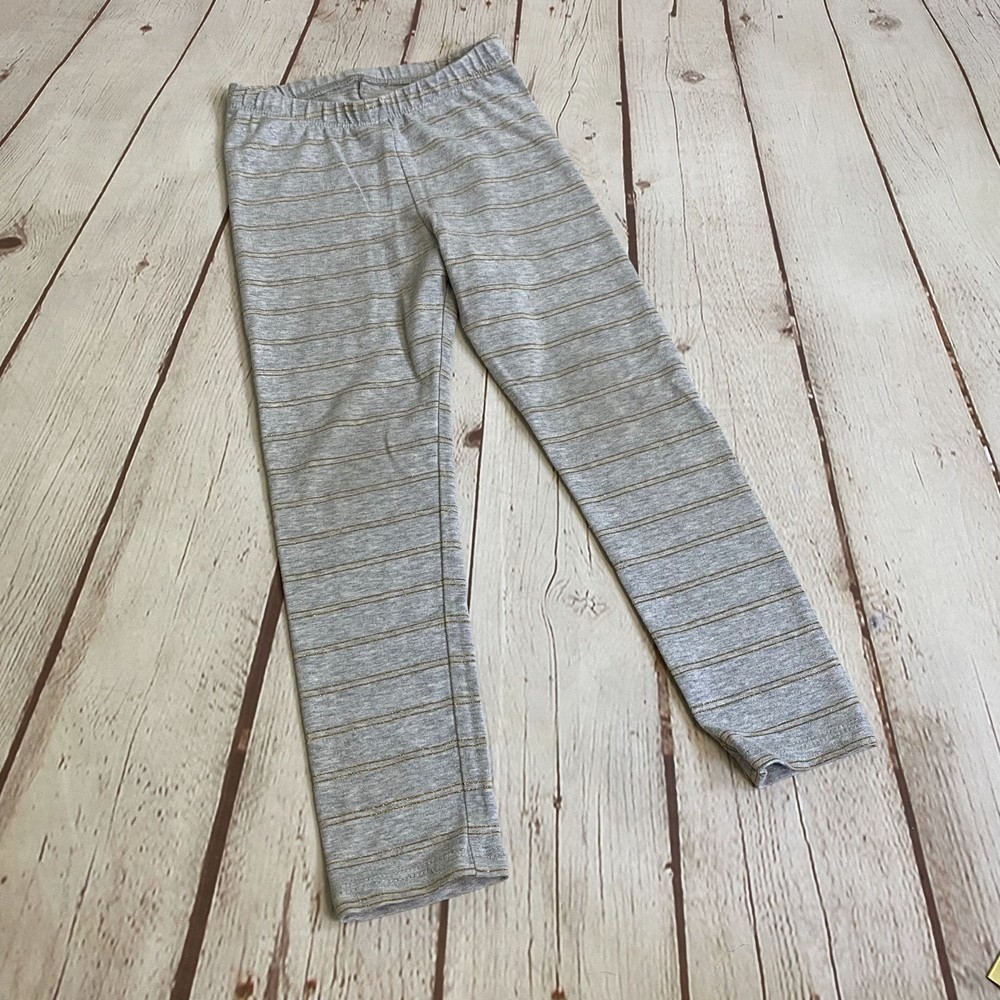 Cat & Jack Heather Gray/Ash and Gold Striped Midrise Stretch Pants/Leggings